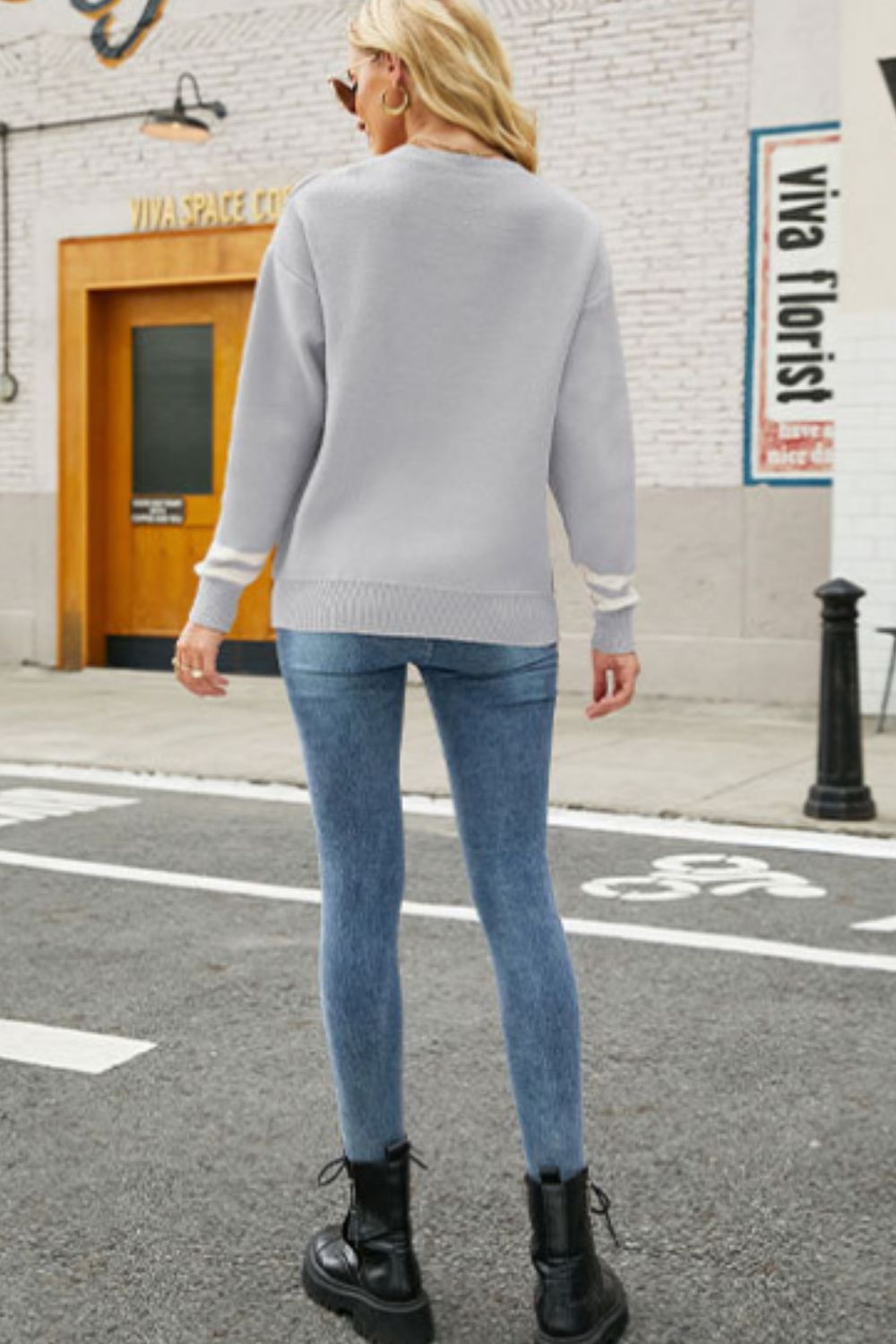 Graphic Round Neck Dropped Shoulder Sweater  Shirts & Tops- Doll Fits