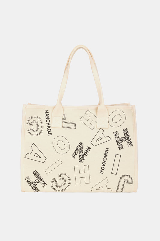 Letter Print Canvas Tote Bag  Handbags- Doll Fits