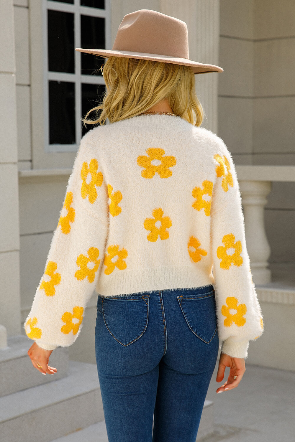 Floral Open Front Fuzzy Cardigan  Shirts & Tops- Doll Fits
