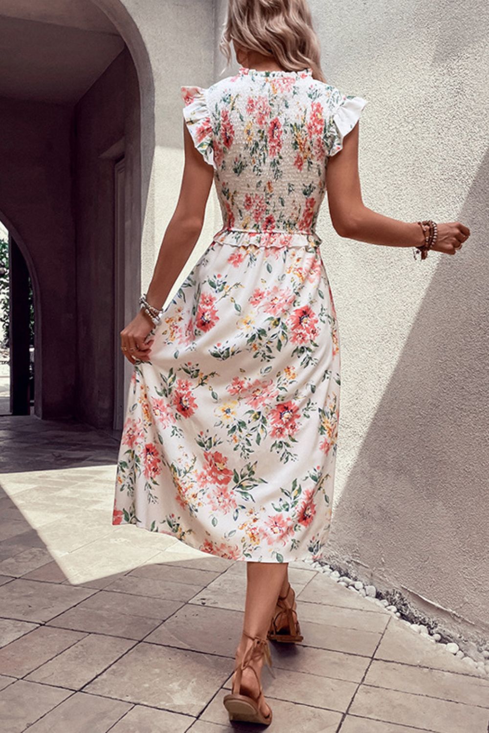 Floral Smocked Butterfly Sleeve Slit Dress  Dresses- Doll Fits