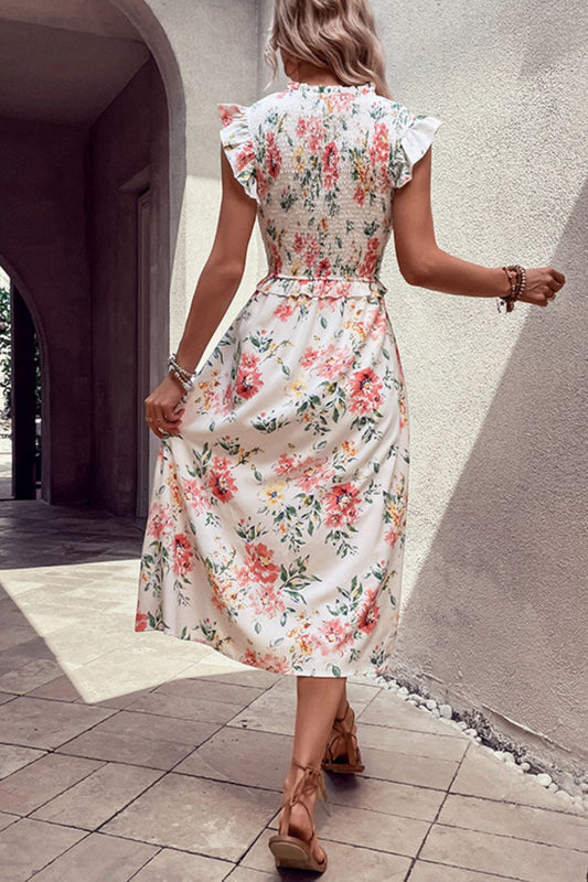 Floral Smocked Butterfly Sleeve Slit Dress  Dresses- Doll Fits