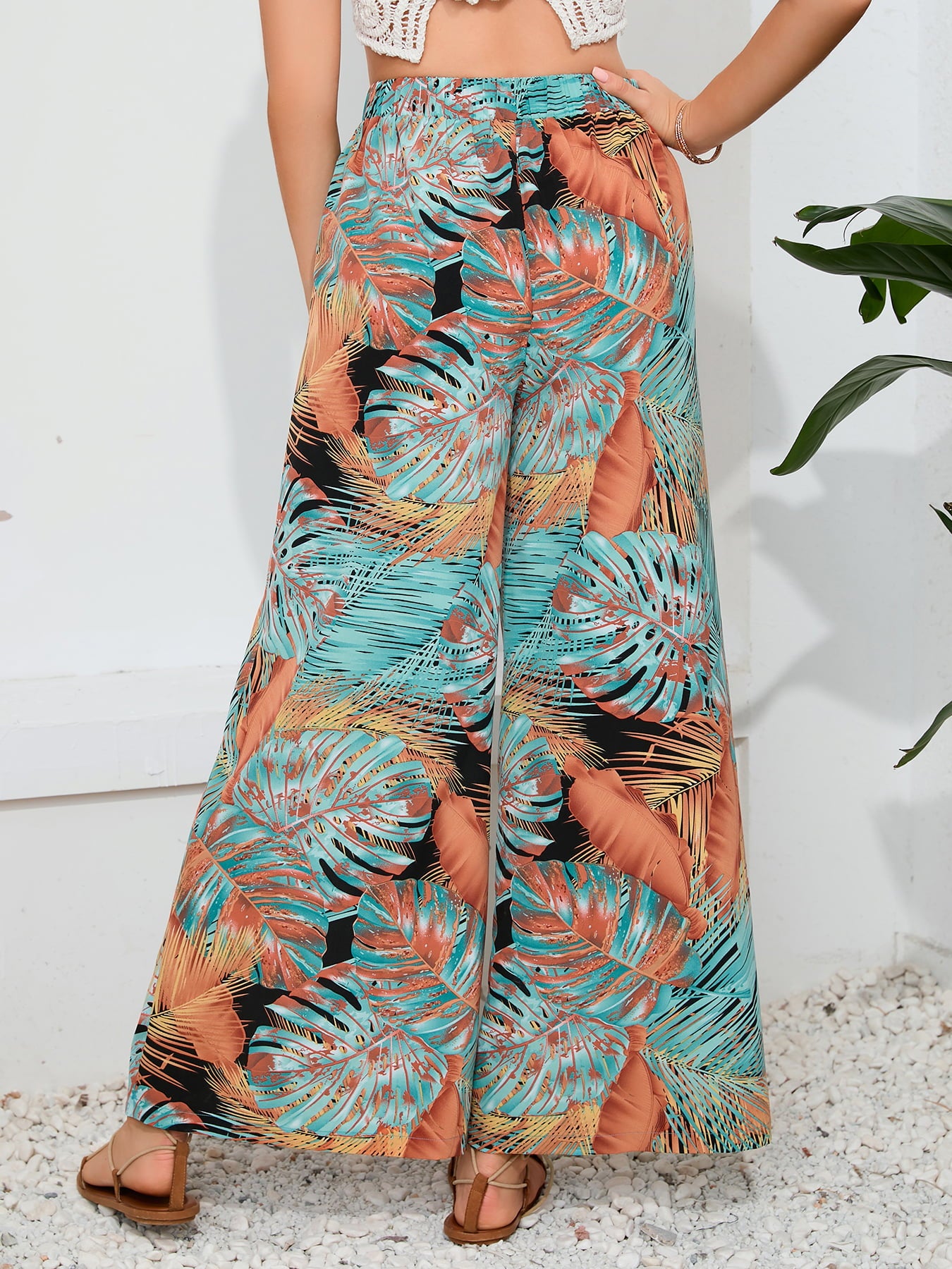 Printed Split Wide Leg Long Pants  - Doll Fits