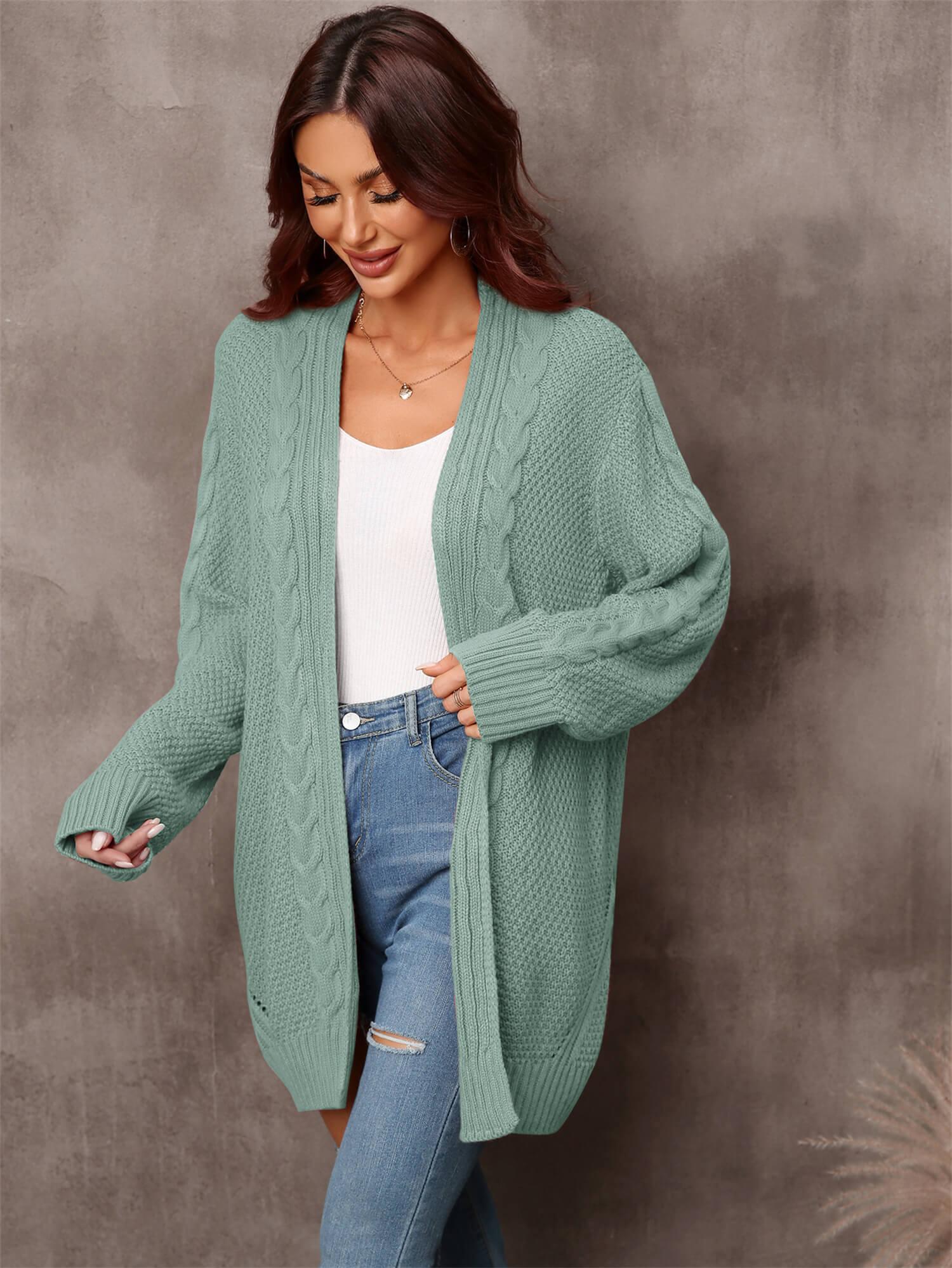Warm Fall Mixed Knit Open Front Longline Cardigan  Coats & Jackets- Doll Fits