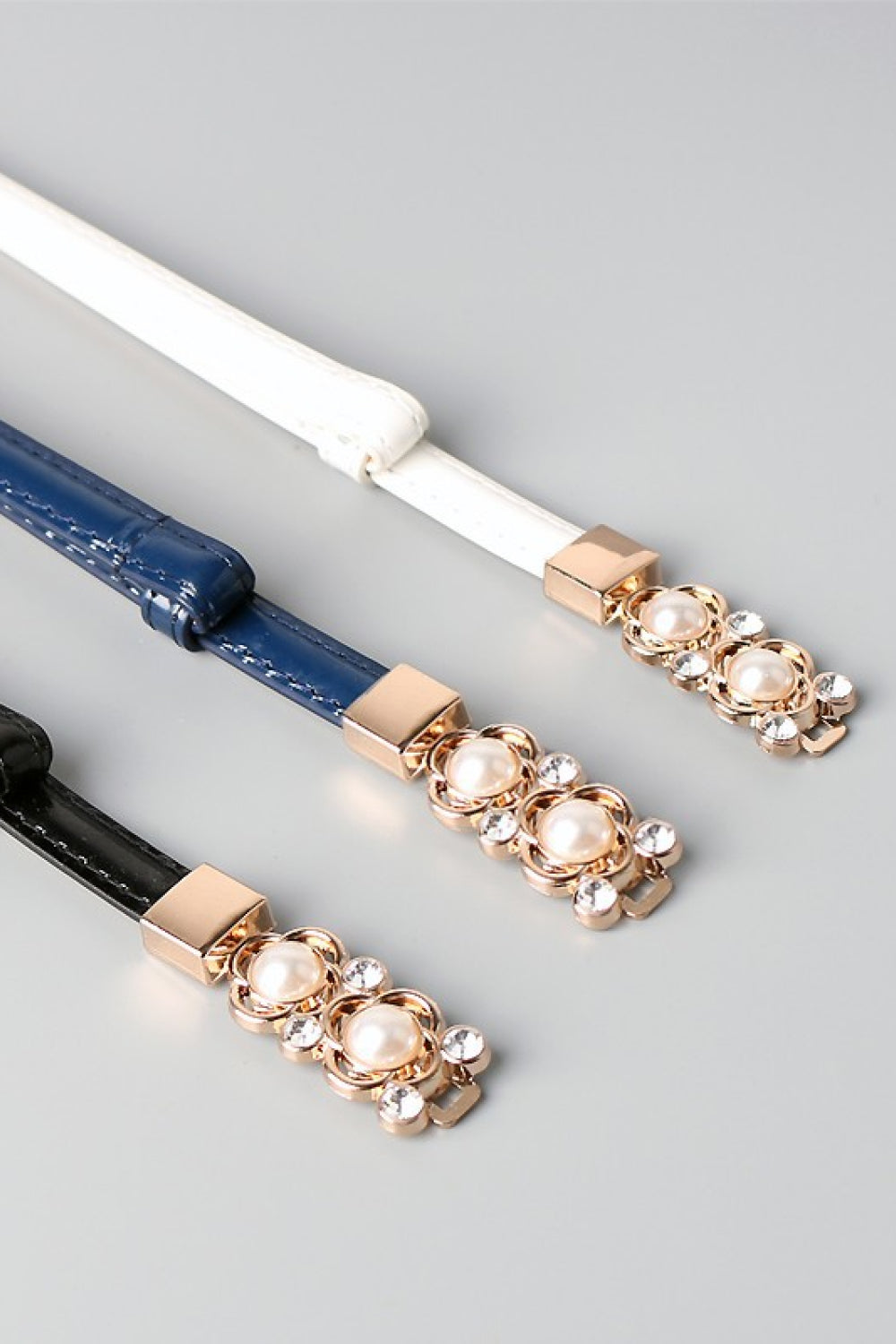 Rhinestone Flower Adjustable PU Leather Belt  Belts- Doll Fits