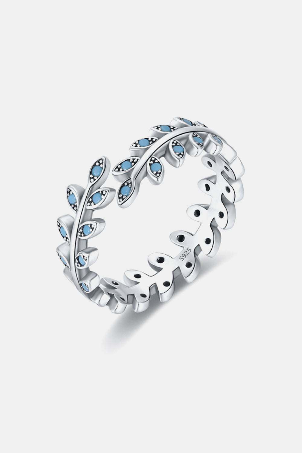 925 Sterling Silver Leaf Shape Artificial Turquoise Bypass Ring  - Doll Fits
