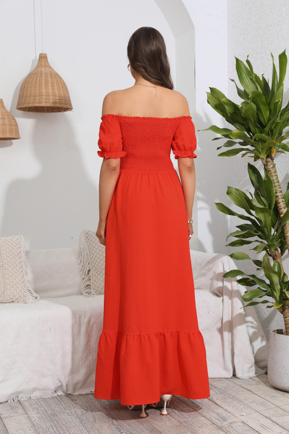 Smocked Off-Shoulder Maxi Dress  Dresses- Doll Fits