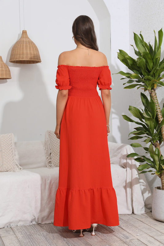 Smocked Off-Shoulder Maxi Dress  Dresses- Doll Fits