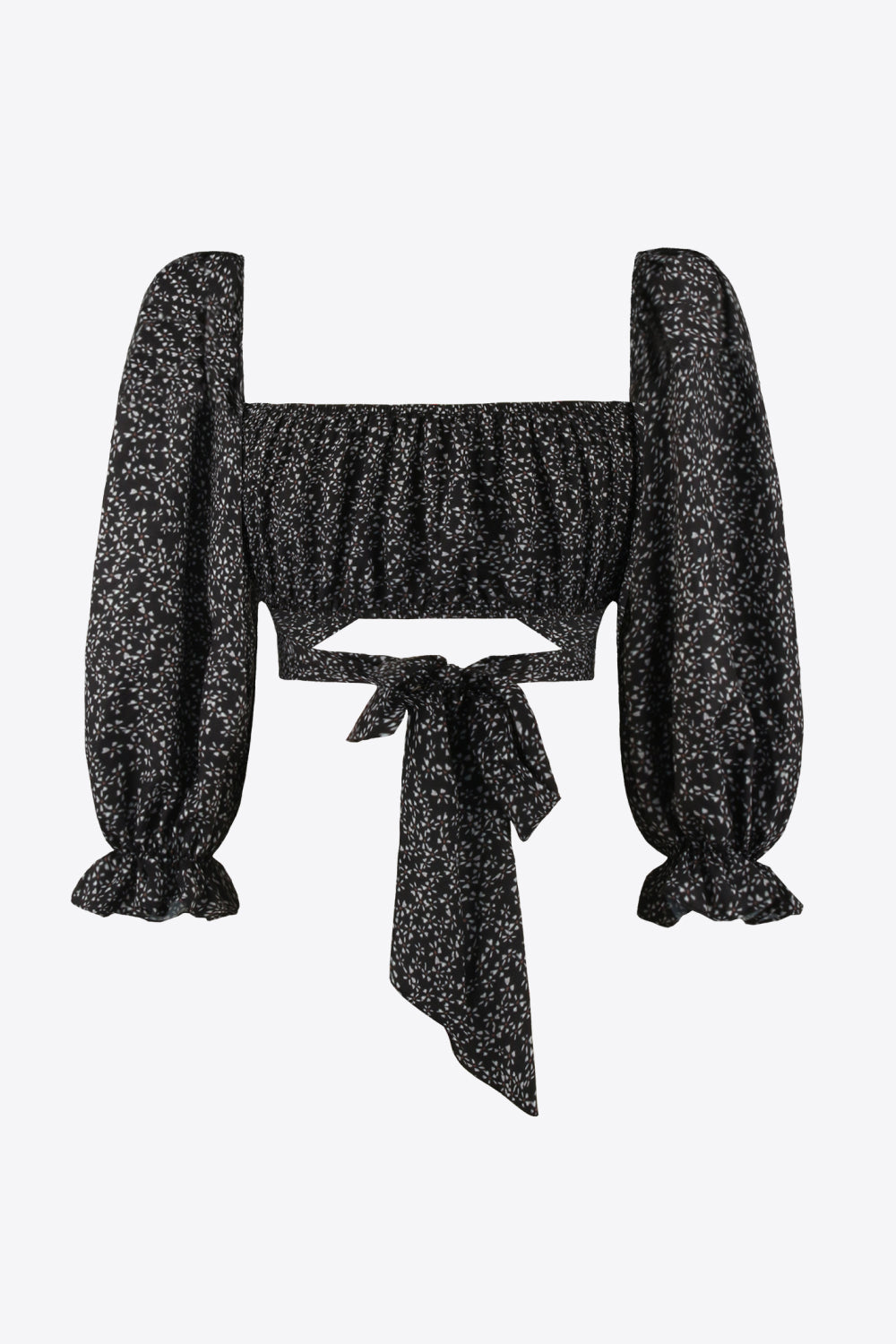 Printed Long Flounce Sleeve Cropped Blouse  Shirts & Tops- Doll Fits