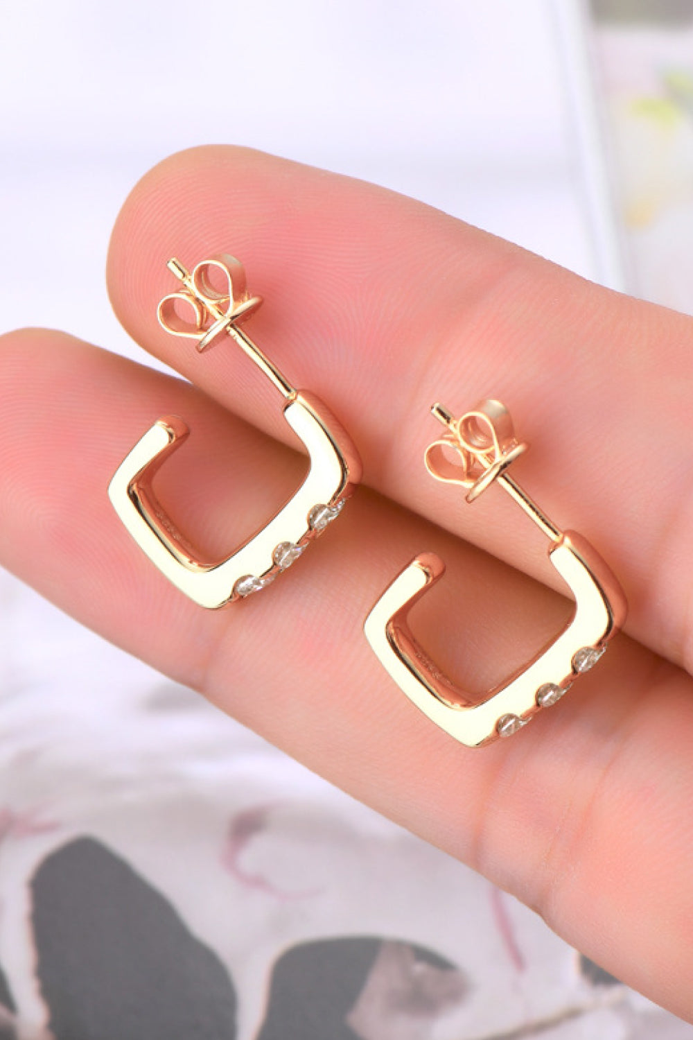 Moissanite 925 Sterling Silver Geometrical Huggie Earrings  Earrings- Doll Fits