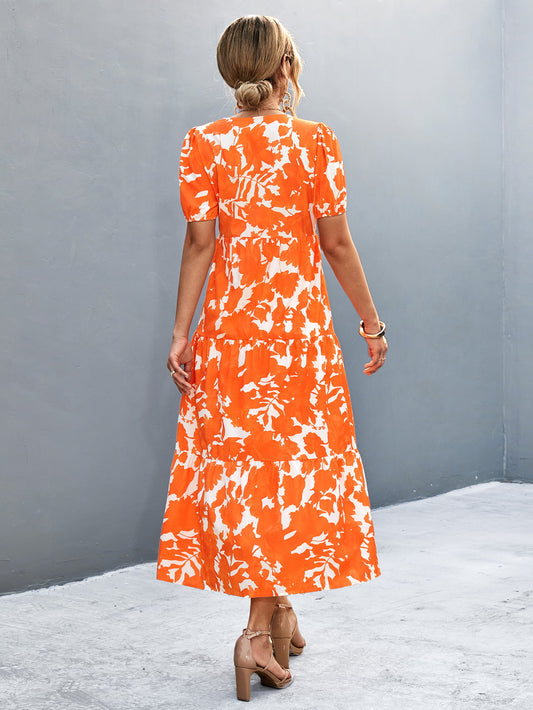 V-Neck Short Sleeve High Slit Midi Dress  Dresses- Doll Fits