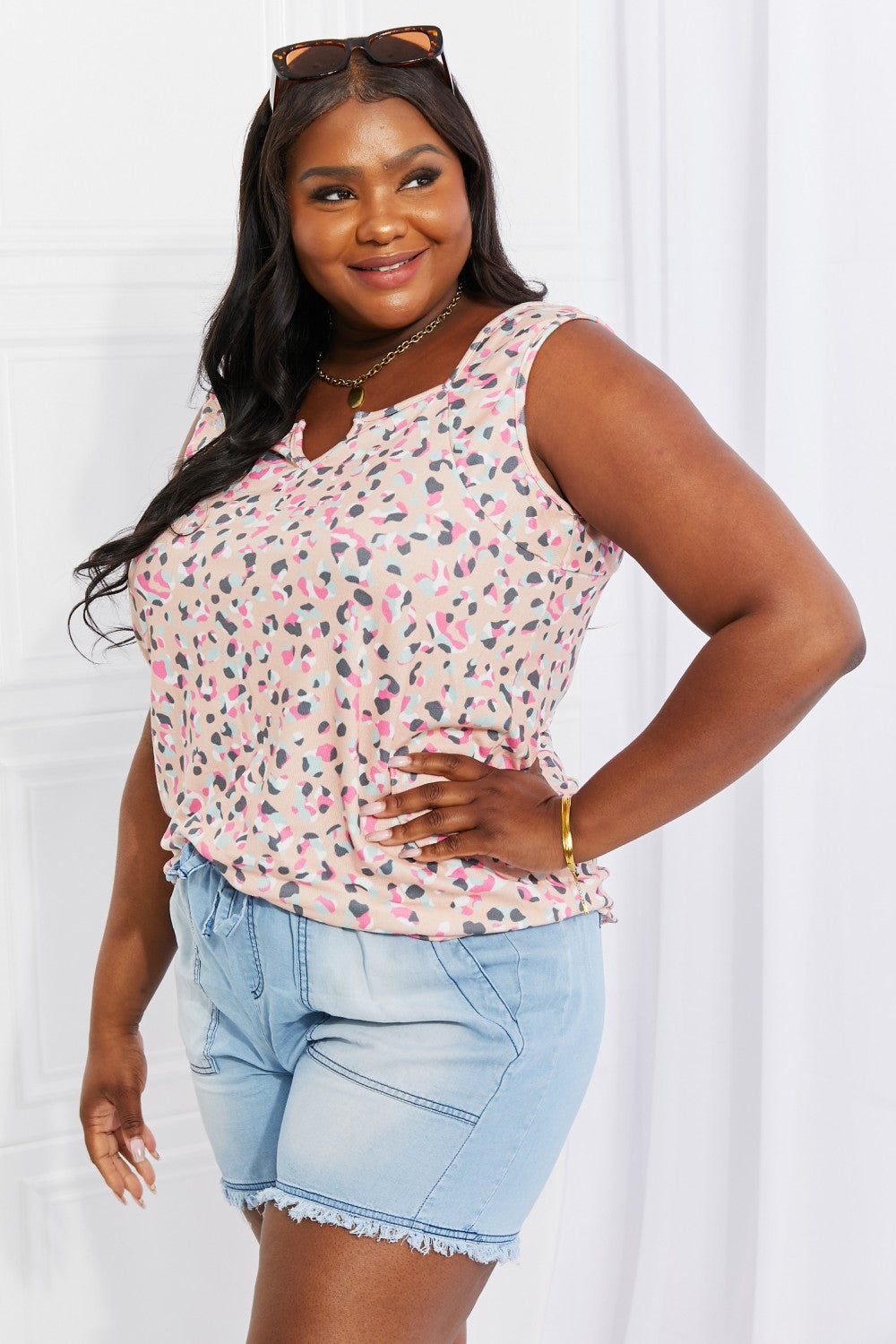 Heimish Full Size Surprise Party Printed Sleeveless Top  Shirts & Tops- Doll Fits