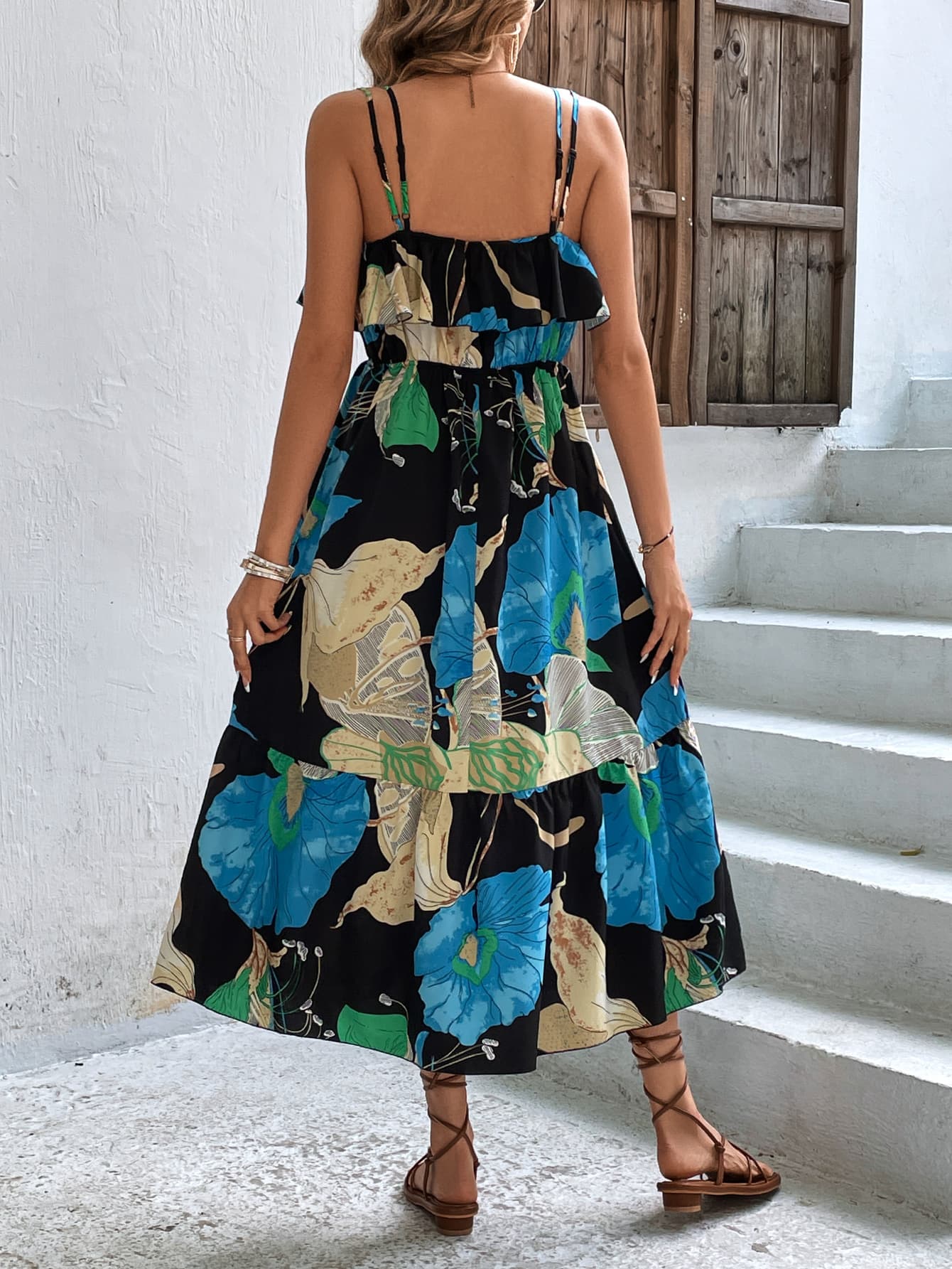 Floral Double-Strap Ruffle Hem Dress  Dresses- Doll Fits