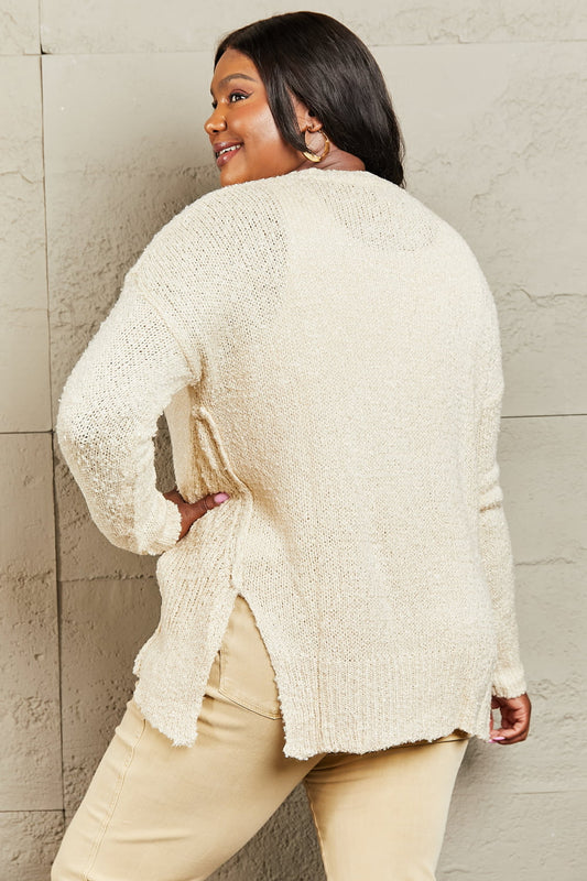 Heimish By The Fire Full Size Draped Detail Knit Sweater  - Doll Fits