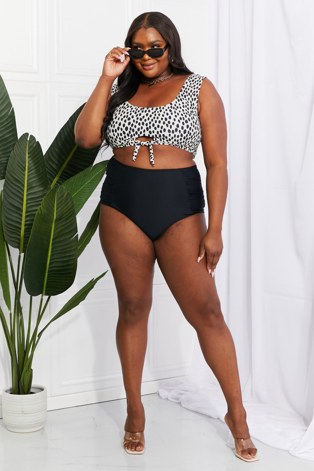 Marina West Swim Sanibel Crop Swim Top and Ruched Bottoms Set in Black  Swimwear- Doll Fits