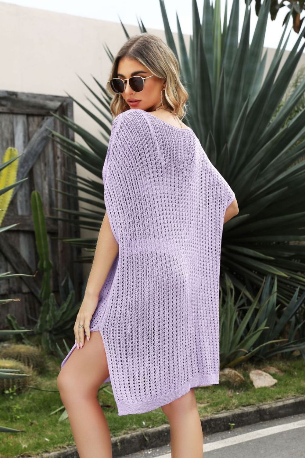 Openwork Side Slit Cover-Up Dress  Swimwear- Doll Fits