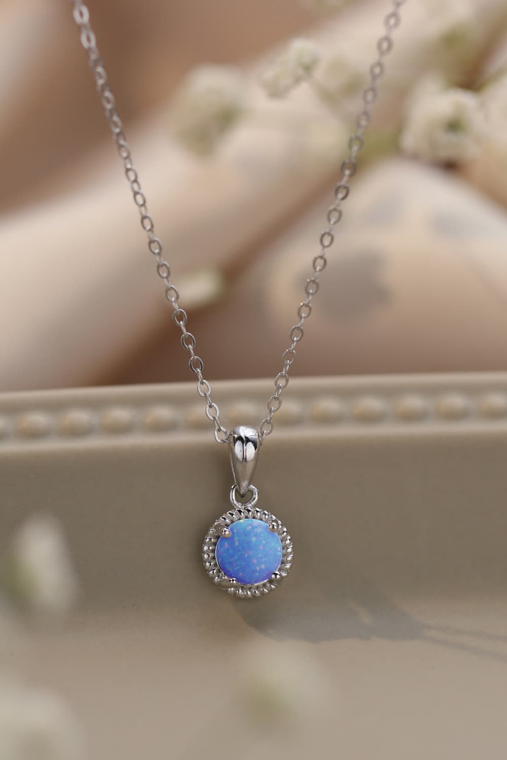 Opal Round Pendant Chain Necklace  Necklaces- Doll Fits