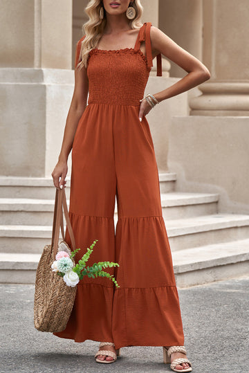 Tie-Shoulder Smocked Tiered Jumpsuit  Jumpsuits & Rompers- Doll Fits