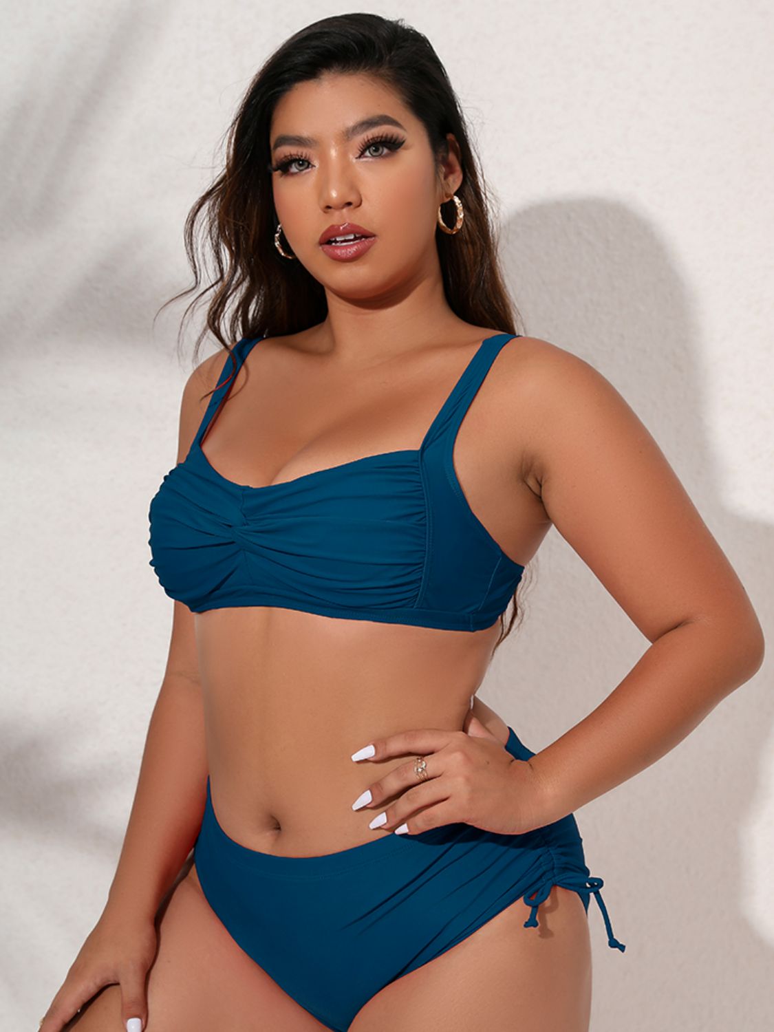 Plus Size Twist Front Tied Bikini Set  Swimwear- Doll Fits