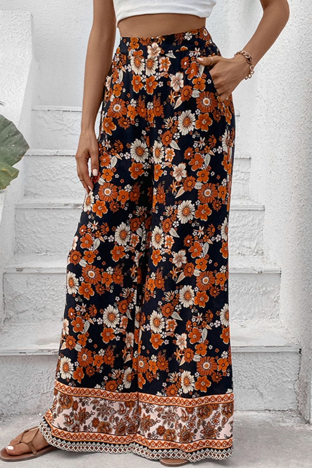 Floral Wide Leg Pants with Pockets  Pants- Doll Fits