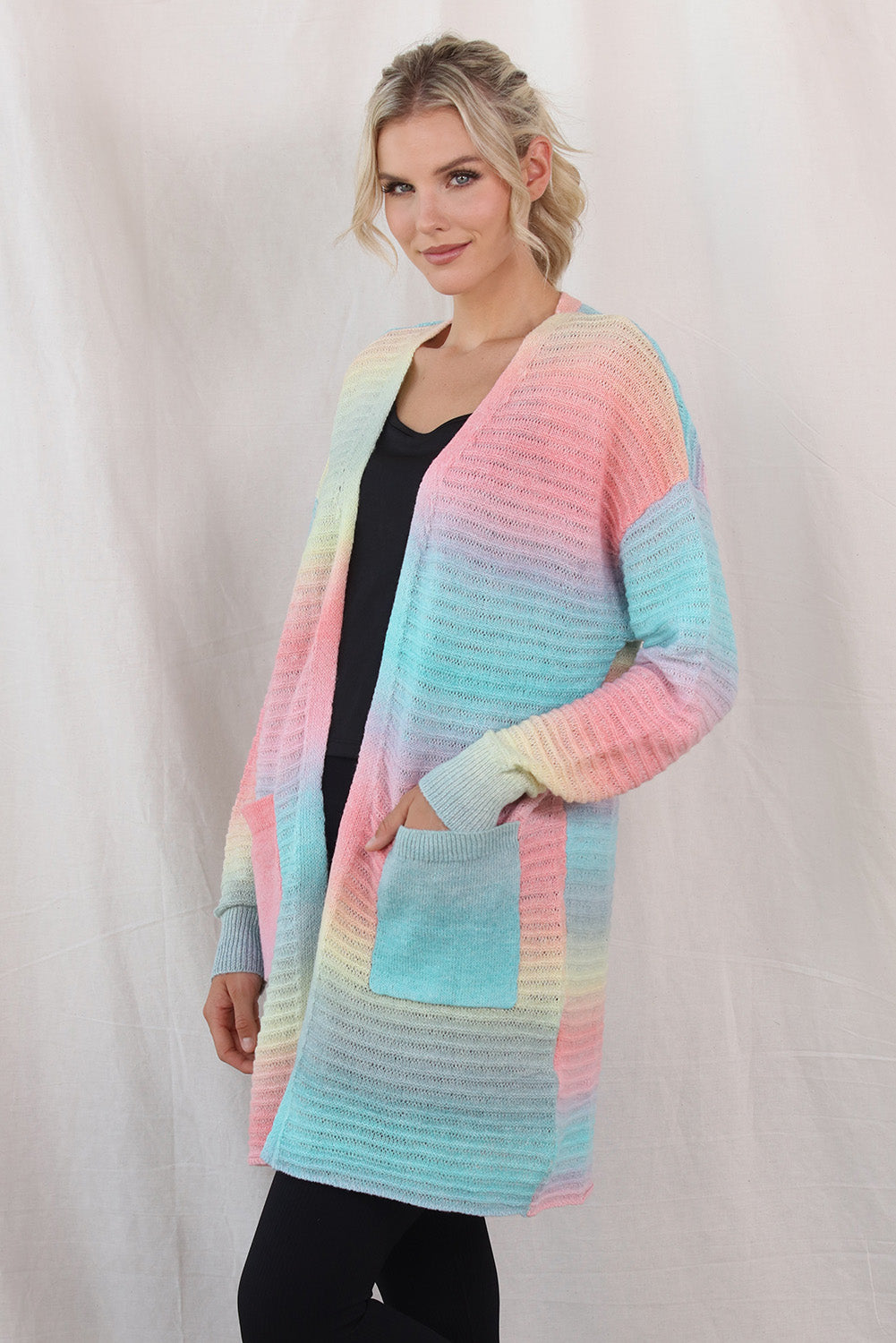 Gradient Dropped Shoulder Longline Cardigan  - Doll Fits