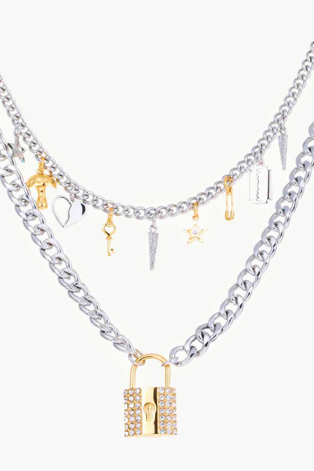 Lock Pendant Double-Layered Necklace  Necklaces- Doll Fits