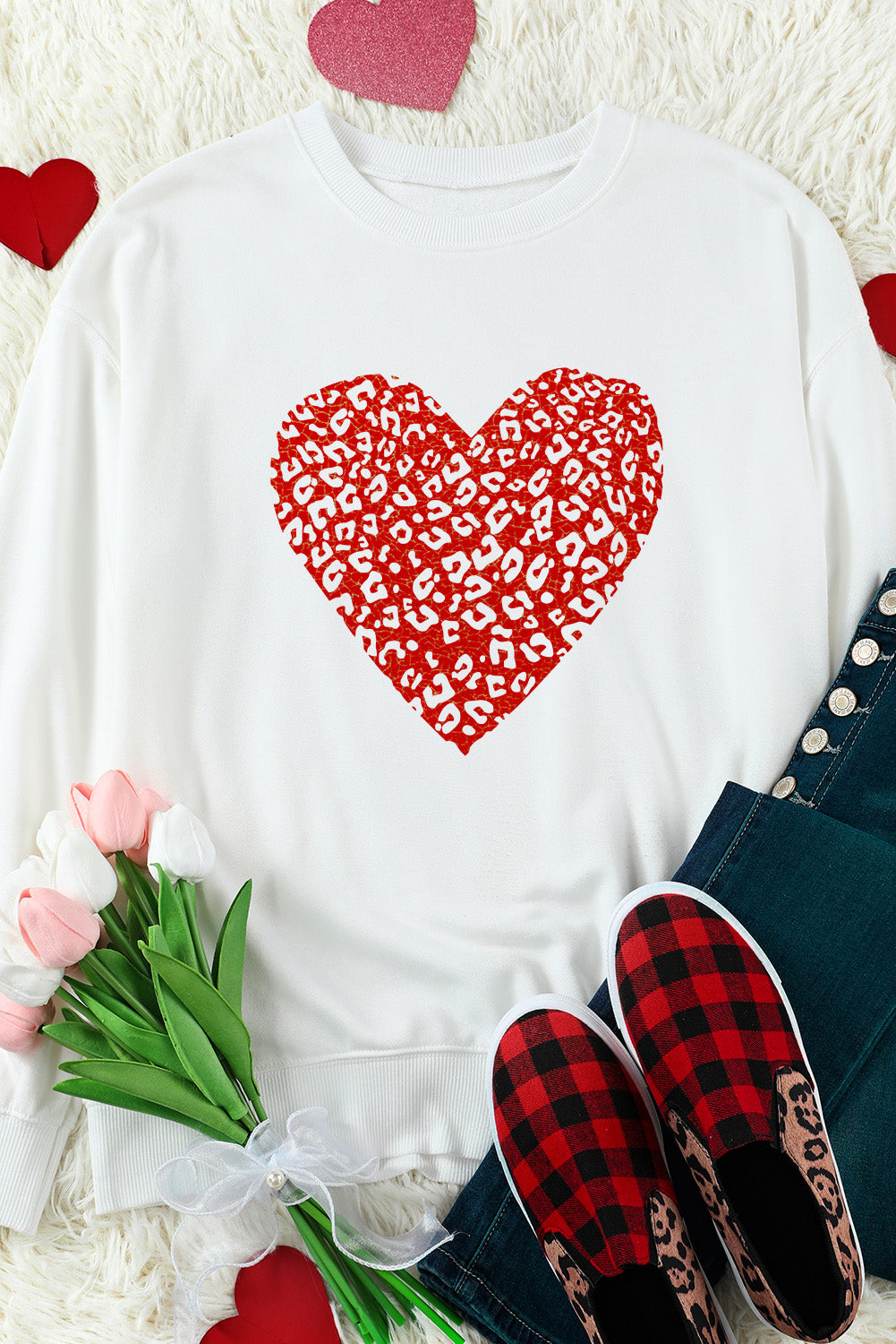 Leopard Heart Graphic Drop Shoulder Sweatshirt  Shirts & Tops- Doll Fits