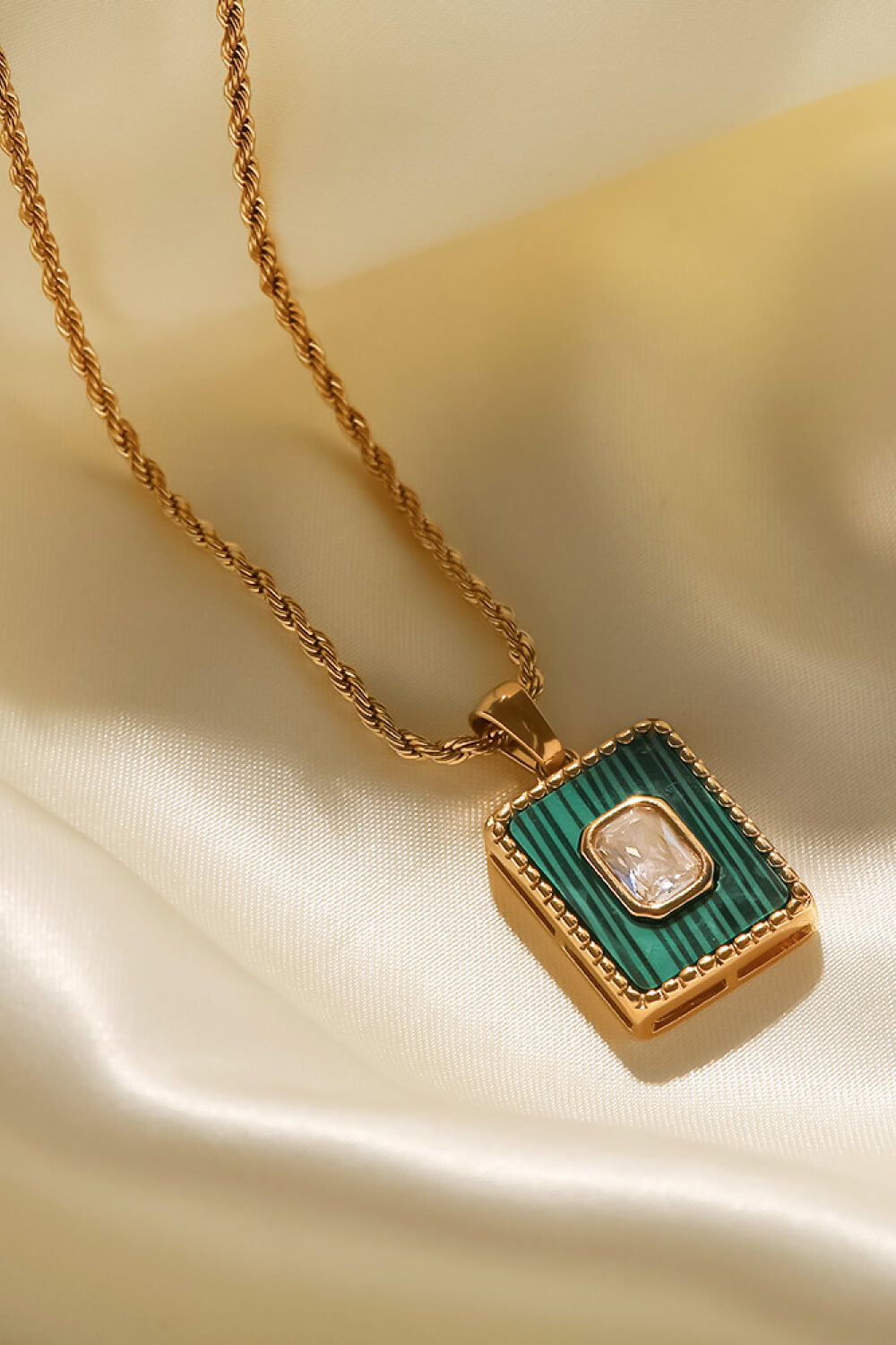 Square Pendant Twisted Chain Necklace  Necklaces- Doll Fits