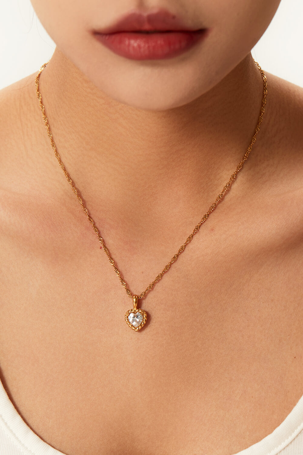 Inlaid Zircon Heart Pendant Necklace  Necklaces- Doll Fits