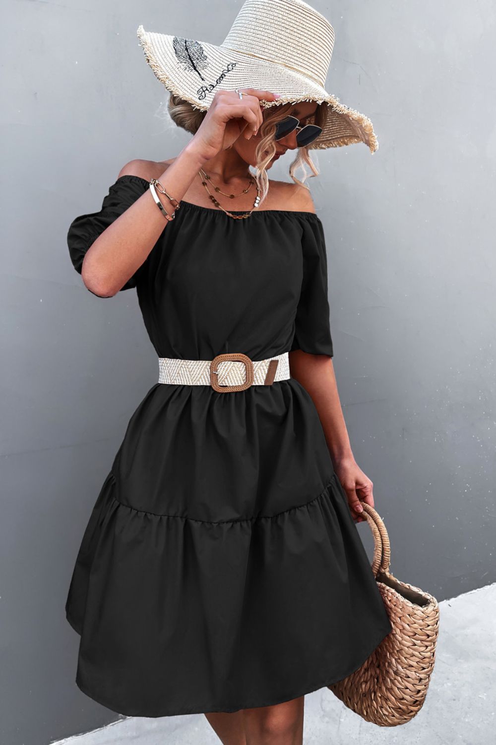 Square Neck Short Sleeve Mini Dress  Dresses- Doll Fits