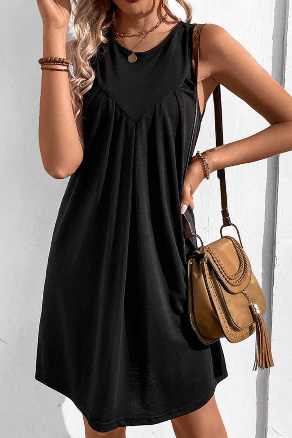 Round Neck Sleeveless Mini Dress  Dresses- Doll Fits