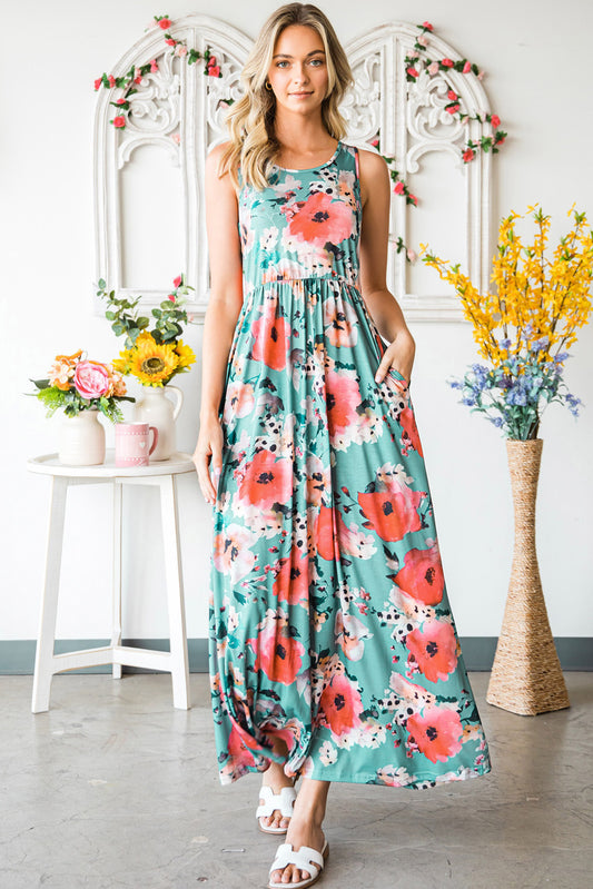 Floral Sleeveless Maxi Dress with Pockets  Dresses- Doll Fits