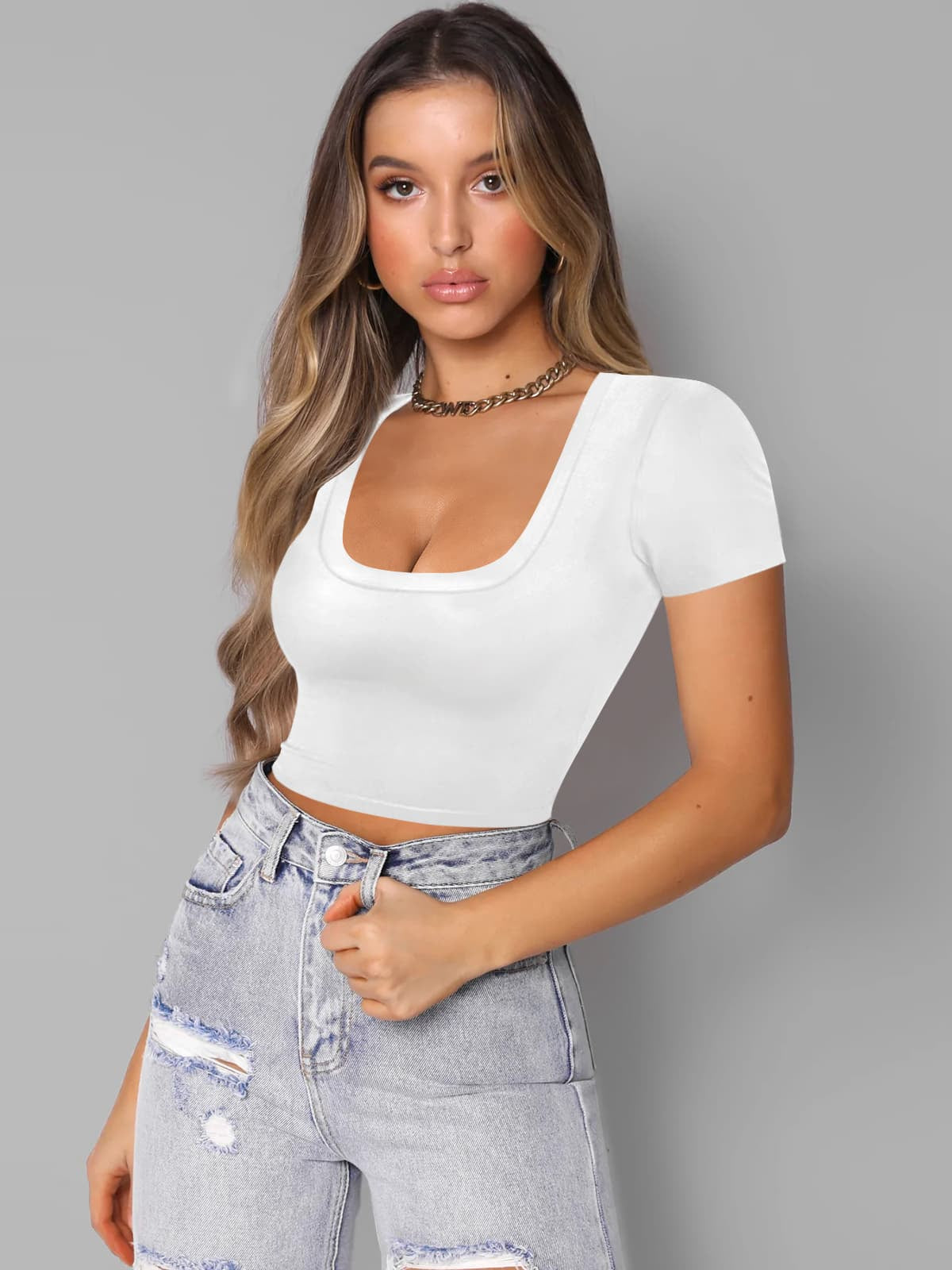 Square Neck Cropped T-Shirt  Shirts & Tops- Doll Fits