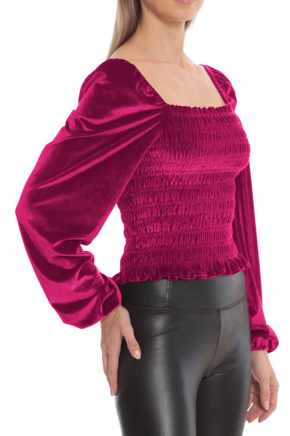 Double Take Smocked Square Neck Long Sleeve Blouse  - Doll Fits