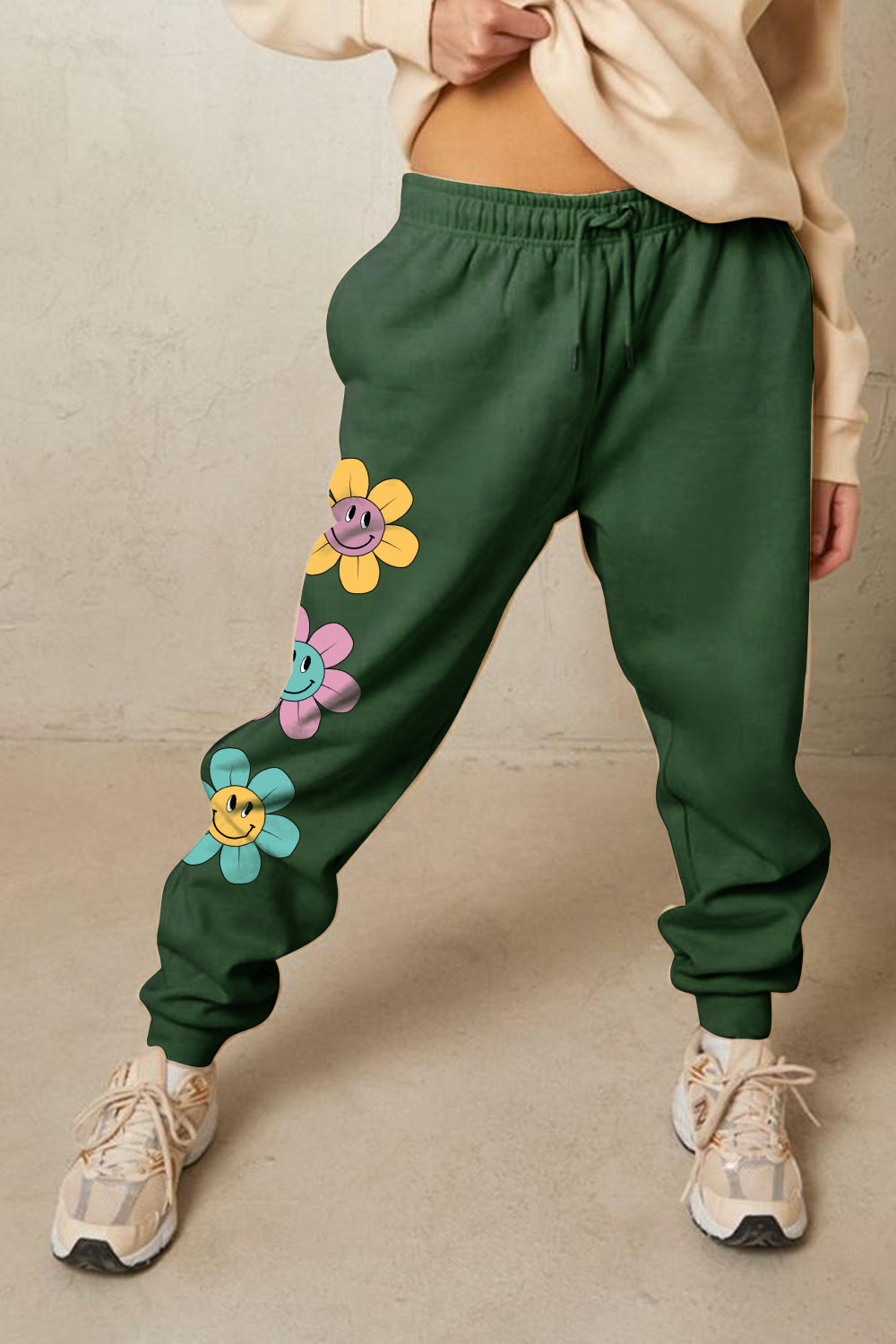 Simply Love Simply Love Full Size Drawstring Flower Graphic Long Sweatpants  - Doll Fits