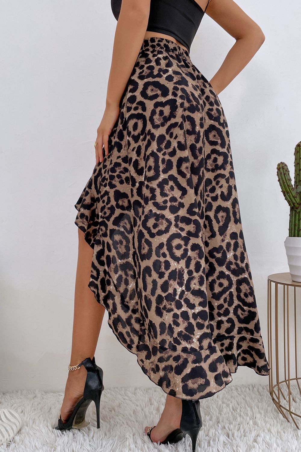 Leopard Ruffle Hem High-Low Skirt  Skirts- Doll Fits