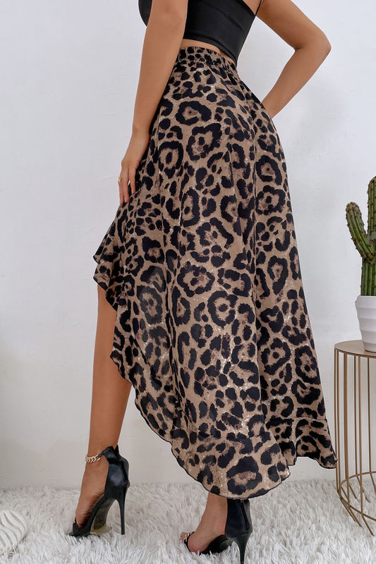 Leopard Ruffle Hem High-Low Skirt  Skirts- Doll Fits
