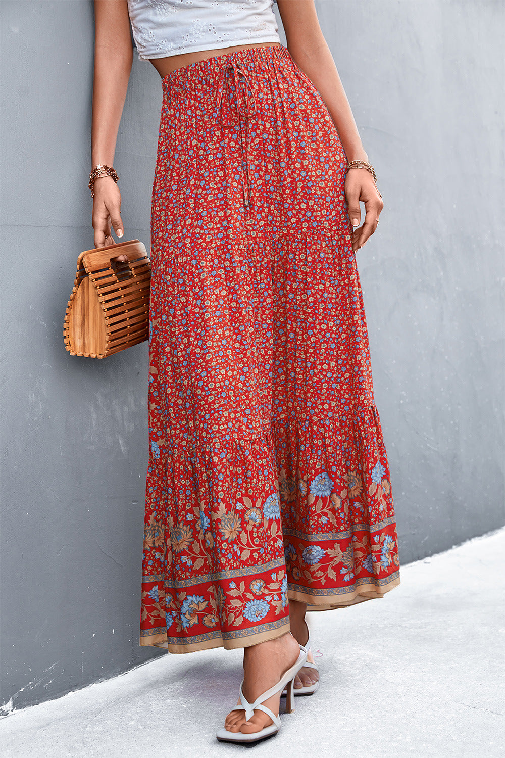 Floral Tied Maxi Skirt  Skirts- Doll Fits