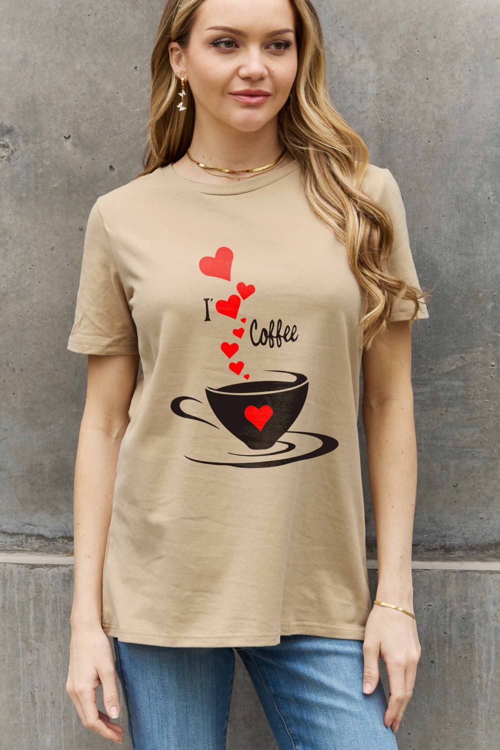Simply Love Full Size I LOVE COFFEE Graphic Cotton Tee  - Doll Fits