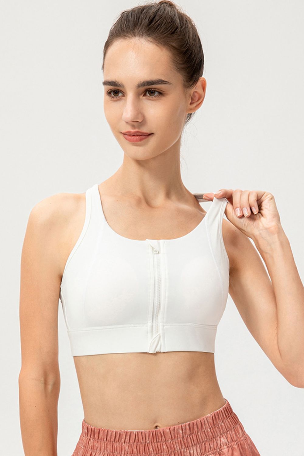 Zip-Up Round Neck Sports Bra  - Doll Fits
