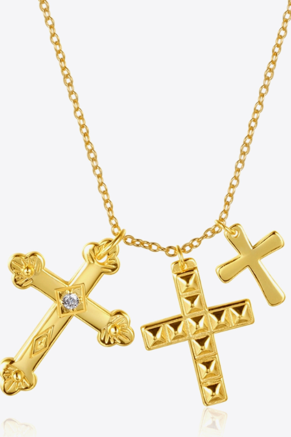 Inlaid Zircon Cross Pendant 925 Sterling Silver Necklace  Necklaces- Doll Fits