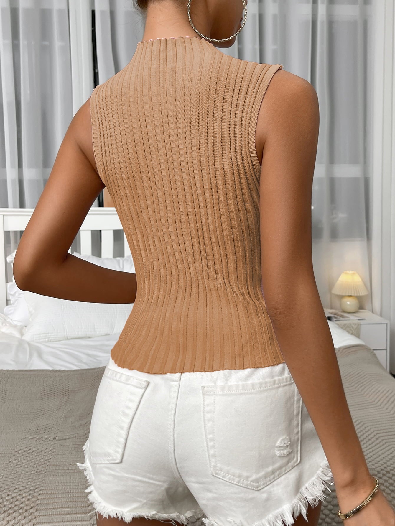 Mock Neck Ribbed Knit Tank  Shirts & Tops- Doll Fits
