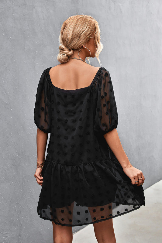 Swiss Dot Square Neck Half Balloon Sleeve Dress  Dresses- Doll Fits