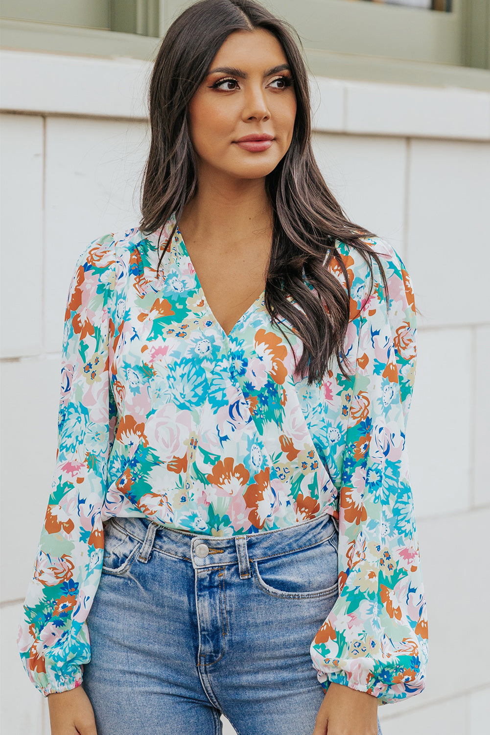 Floral Long Balloon Sleeve Blouse  Shirts & Tops- Doll Fits