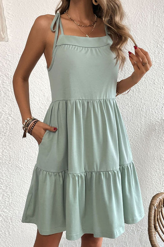 Tie-Shoulder Tiered Dress with Pockets  Dresses- Doll Fits