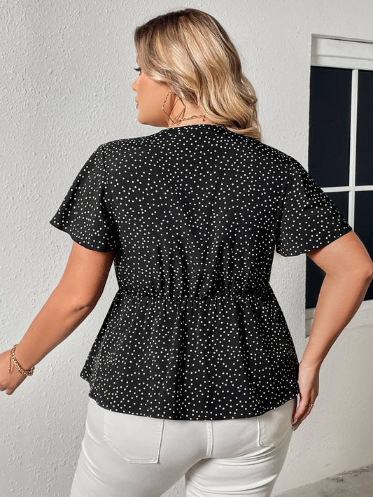 Plus Size V-Neck Front Bow Flutter Sleeve Blouse  - Doll Fits
