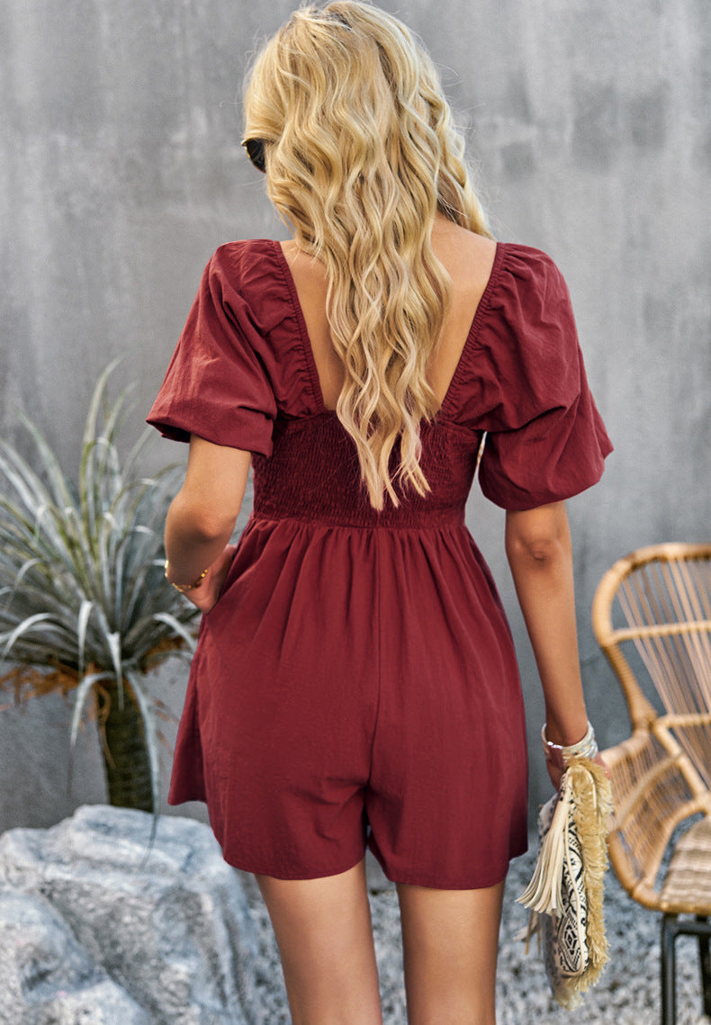 Square Neck Short Sleeve Smocked Romper  Jumpsuits & Rompers- Doll Fits