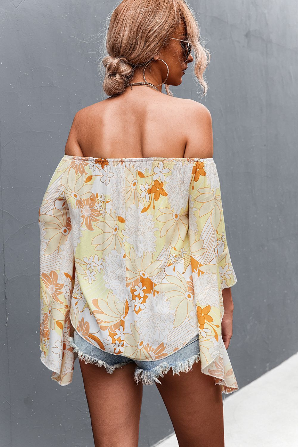 Floral Bell Sleeve Off-Shoulder Blouse  Shirts & Tops- Doll Fits
