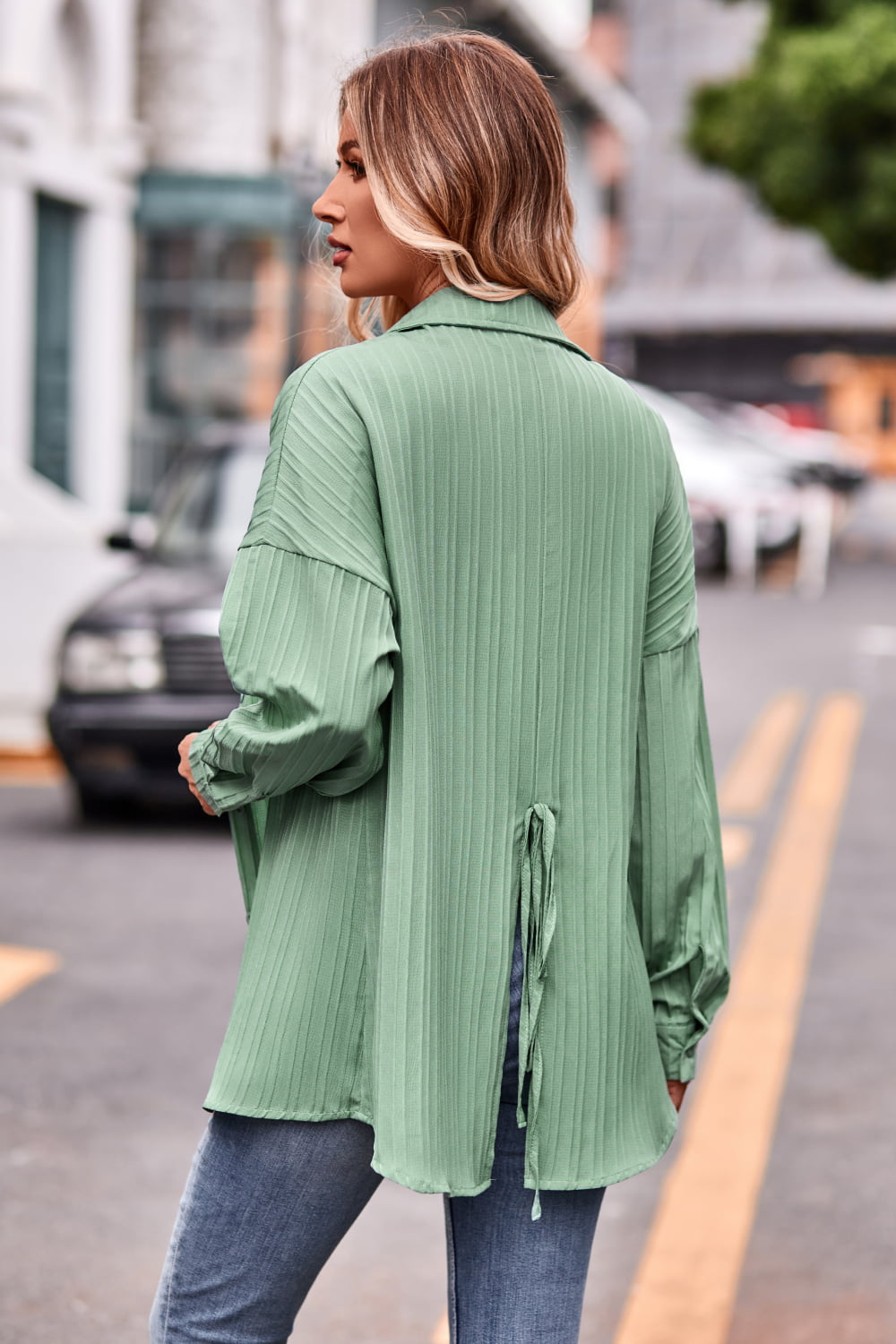 Slit Dropped Shoulder Longline Shirt  - Doll Fits