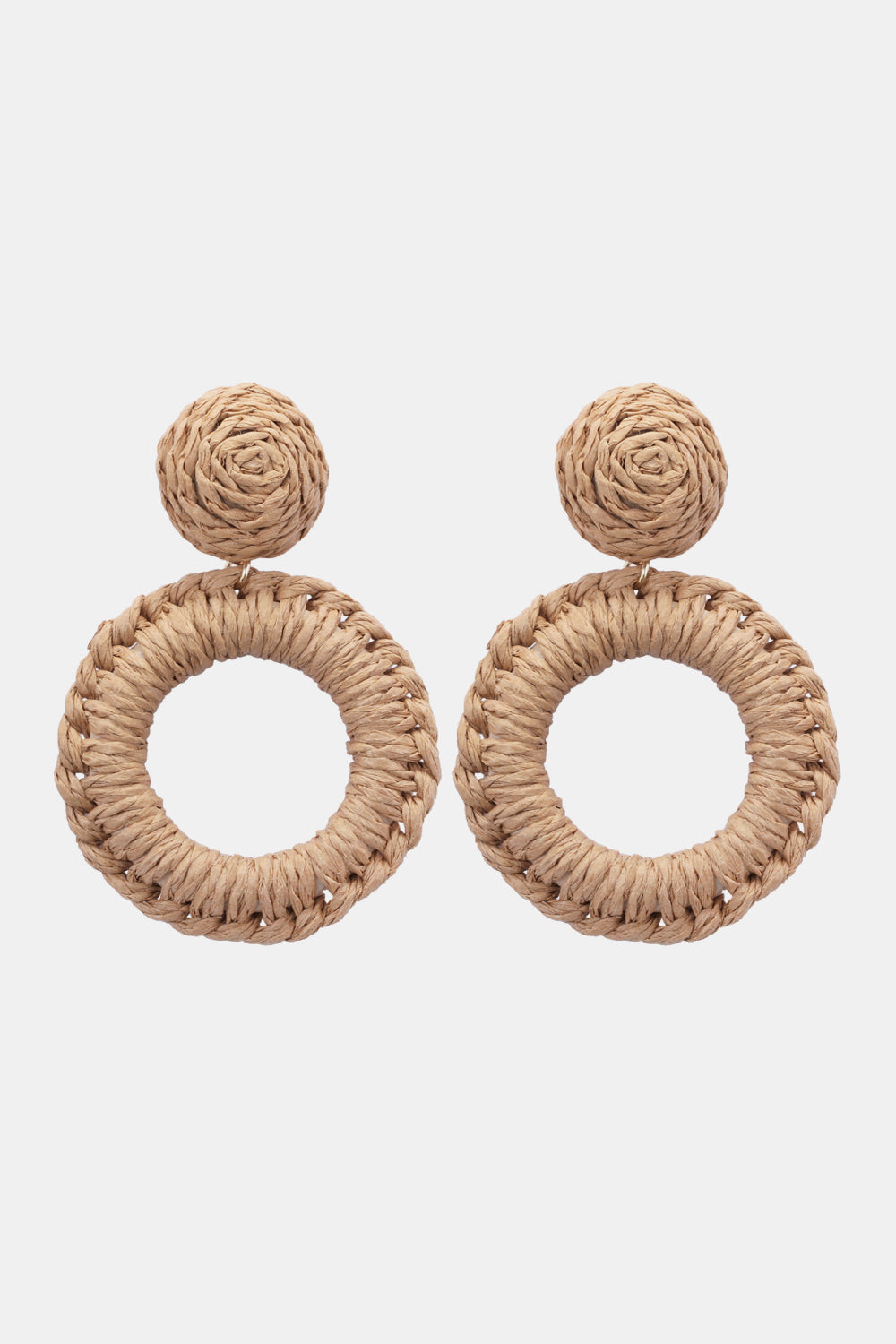 Round Shape Raffia Grass Dangle Earrings  Earrings- Doll Fits