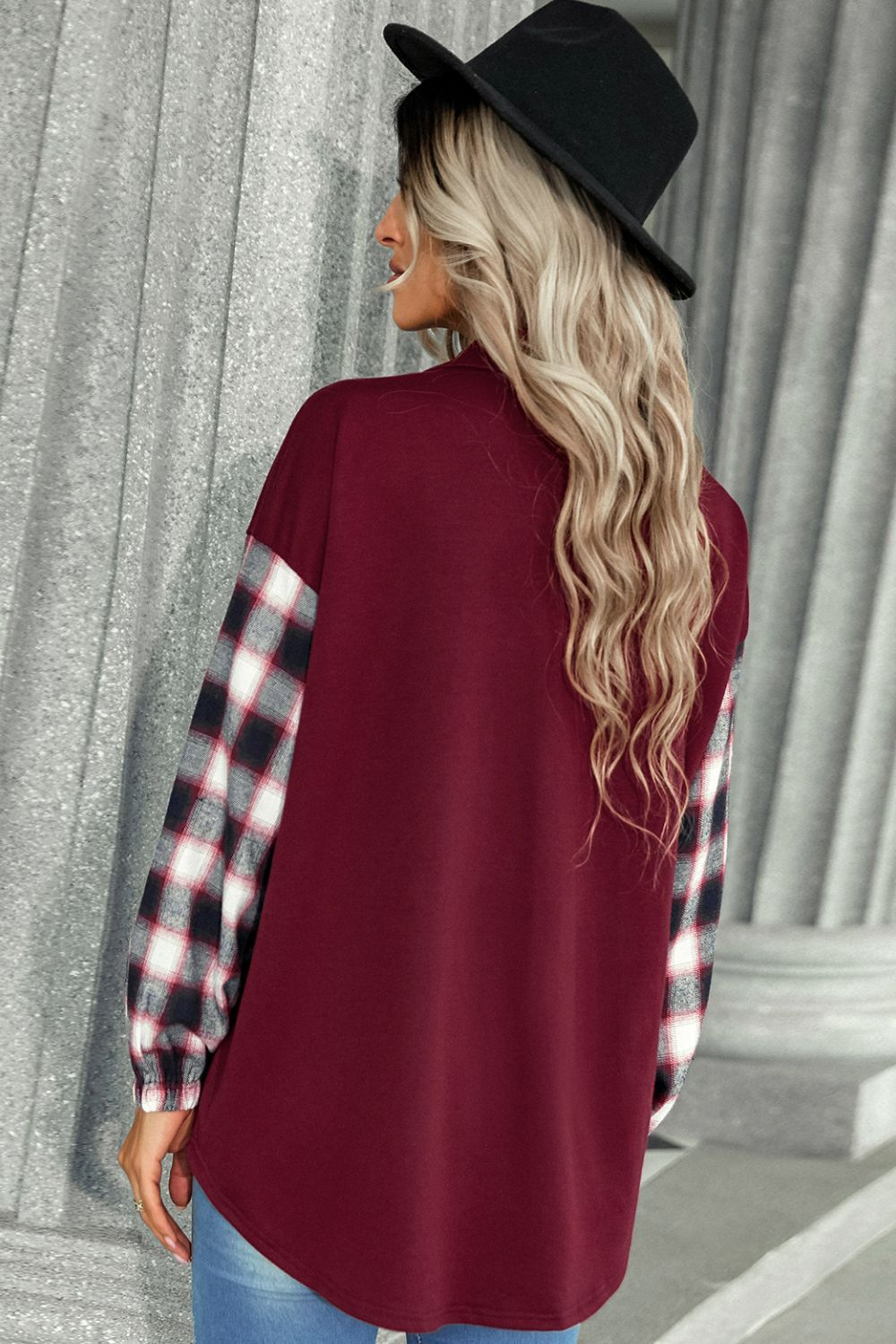 Plaid Dropped Shoulder Shirt with Breast Pocket  Shirts & Tops- Doll Fits